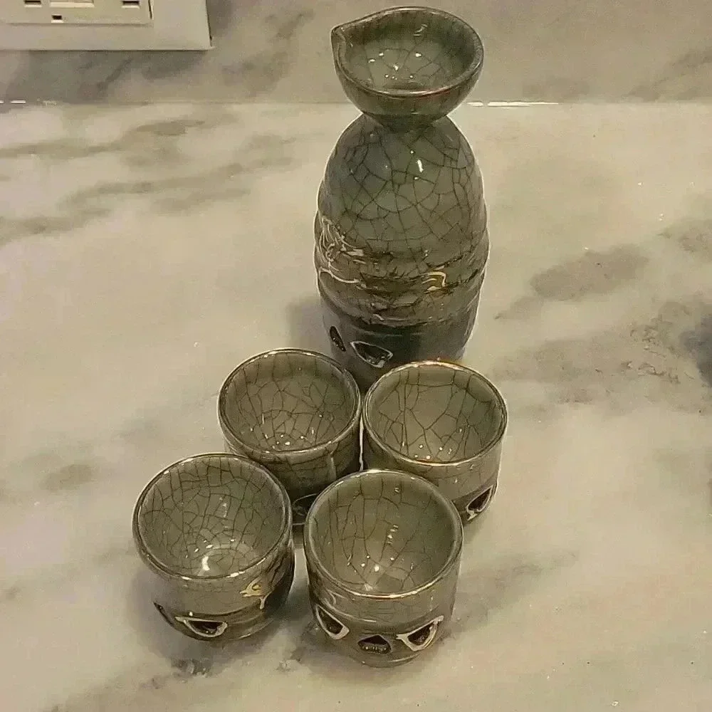 Vintage Japanese Somayaki set Vintage Soma Ware Suzuki Shoten Crackle